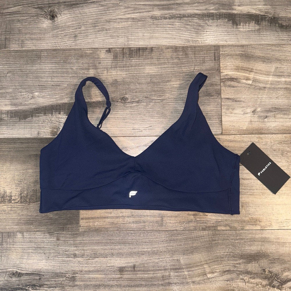 Fabletics Womens Navy Sports Bra Size‎ L Adjustable Straps Workout Yoga NWT